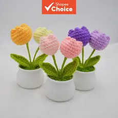 Presente De Produto Acabado De Flor Artificial Cortada À Mão , Planta Pequena De Tulipa De Duas Cabeças Em Cor Gradiente