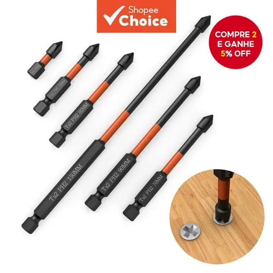 Um Conjunto De Várias Unidades De Bits De Chave De Fenda Cruzada Magnética De Liga S2 , Haste Hexagonal PH2 Para Ferrame