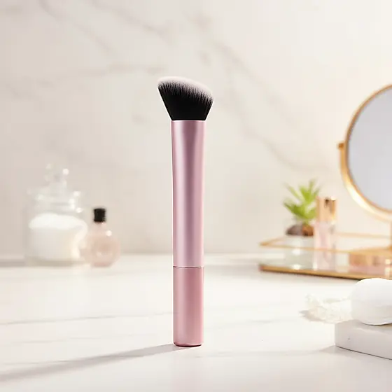 Pincel de Contorno Angular Rosa para Sombra Facial e Silhueta de Maquiagem