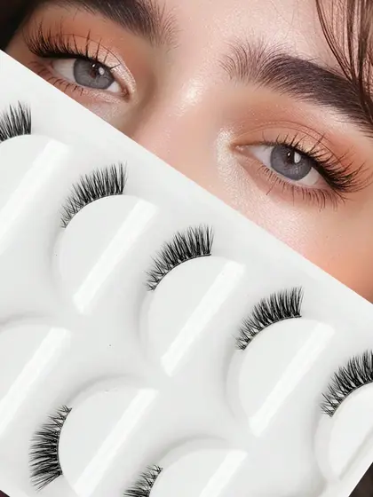 5 Pares De Meio Cílios-Reutilizáveis , Naturais E Fofos , Vison Falso 3D , Estilo De Cauda De Olho Alongado