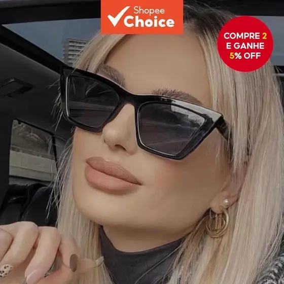 Óculos De Sol Olho De Gato Preto Feminino Proteção UV400 Acetato Moda De Rua