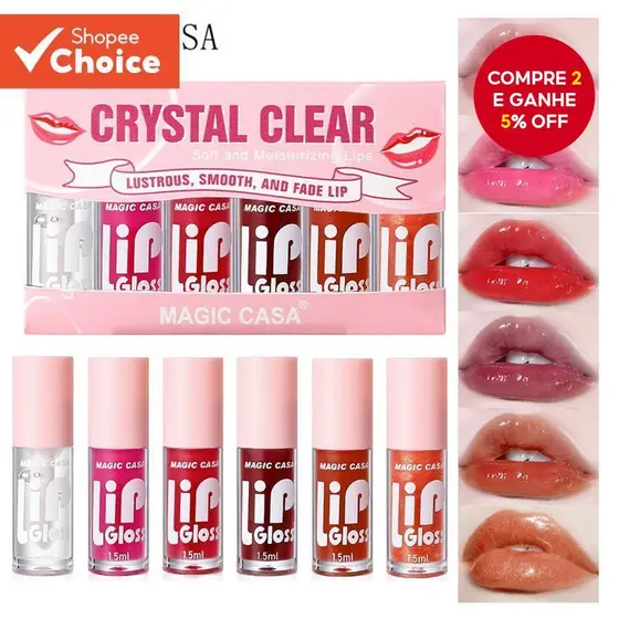 Kit Óleo para Lábios, Gloss Hidratante, 6 Peças, Hidratação e Brilho Natural