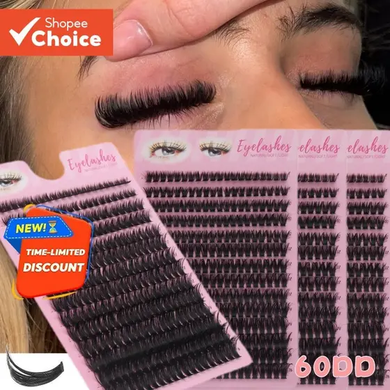 Luxo Falso Eyelas hes 280 Clusters 60d Enrolado 3D Natural Fofo 0-07Mm 8-16Mm Maquiagem Híbrida Para Os Olhos