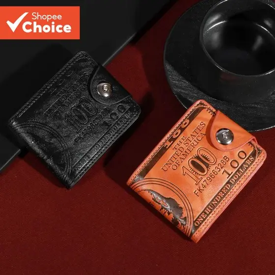 Carteira De Couro Masculina-Design De Conta De 100 Dólares Com Slot Para Cartão Fotográfico E Grande Capacidade