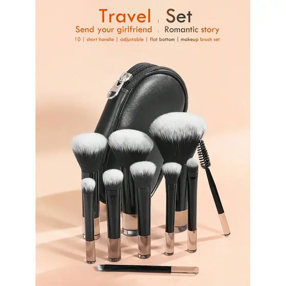 Conjunto Retrátil De Pincéis De Maquiagem Para Viagem , Alça Curta Compacta Com Estojo , Cosméticos Portáteis Que Econom