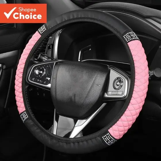 Capa de volante de carro transfronteiriça elástica sem anel interno couro bordado diamantes coloridos perfuração quente