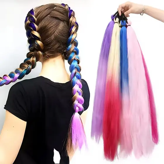 Extensão De Rabo De Cavalo Sintético Reto Colorido De 60 Cm Com Faixa Elástica Para Mulheres