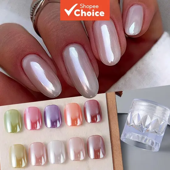 Pó Cromado de Pérola Branca Clássico para Unhas Y2K, adequado para unhas em gel, com efeito espelhado, conjunto de arte