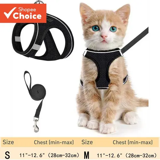 Arnês Ajustável Para Gatos E Gatinhos Com Trela – Colete Reflexivo De Malha Macia , À Prova De Fuga Confortável Caminhad