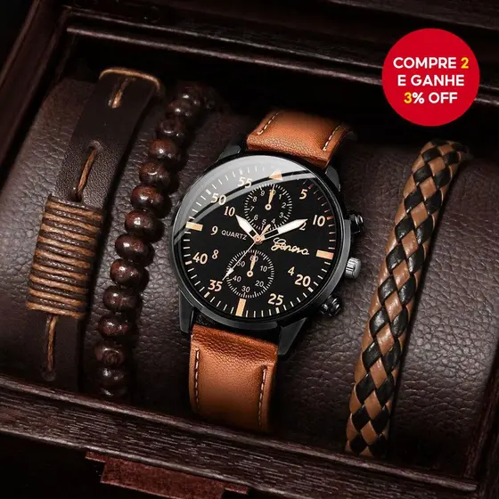 Relógio De Quartzo Masculino Casual-Pulseira De Couro Vintage Com Elegante Para Uso Diário