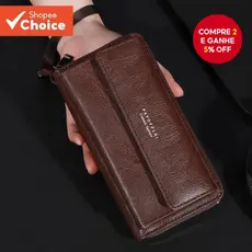 Carteira Masculina Com Zíper Longo – Suporte Para Telefone Em Couro PU De Grande Capacidade Compartimentos Vários Cartõe