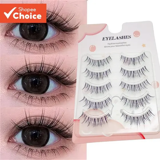 Cílios Postiços – 5 Pares Estilo Suave Natural , Reutilizáveis Com Fita Transparente , Comprimento Misto 8-12Mm