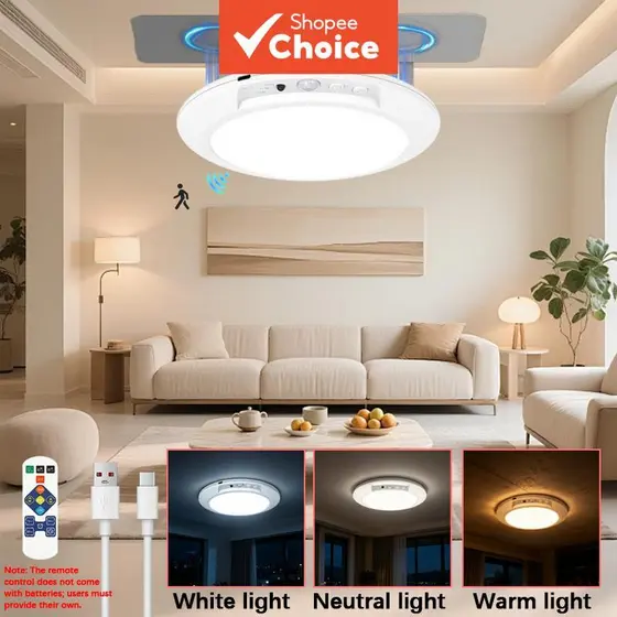 Luz de teto LED com radar e sensor de movimento, controle remoto, luz noturna para corredor, entrada, sem necessidade de