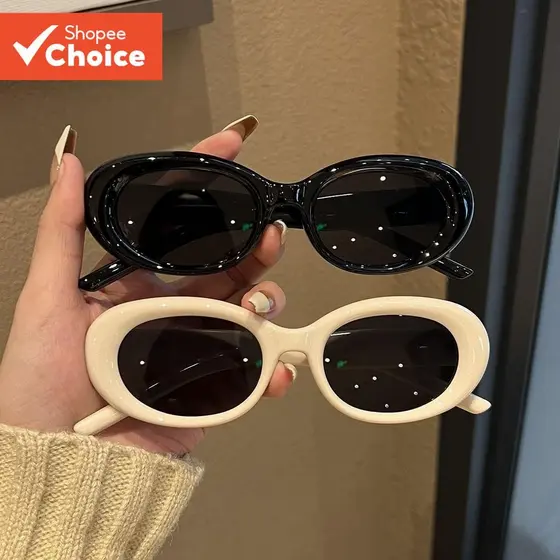 Óculos De Sol Feminino Oval 3 Estrelas Coreano Proteção UV400 Armação Quente Moderna