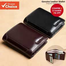 Carteira RFID Masculina De Couro Genuíno – Bolsa Curta Vertical Empresarial Com Janela De Identificação E Porta-Cartões