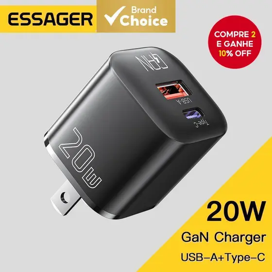 Essager 20W GaN USB Tipo C Carregador PD Carga Rápida Telefone QC 3.0 Carregadores Rápidos Para iP 14 13 12 11 Pro Max M