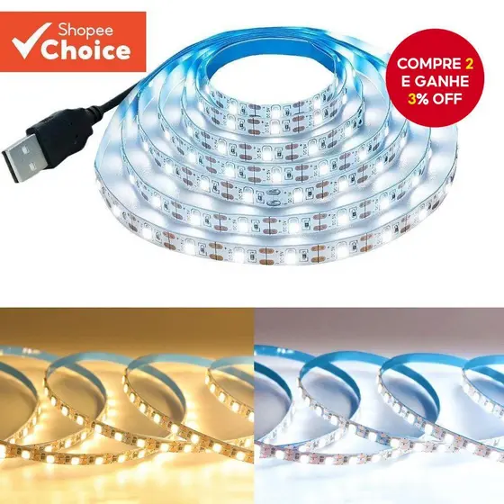 Tiras de LED USB 5V Branco Quente para Decoração de Casa e Backlight