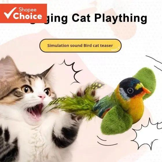 Brinquedo De Gato De Pássaro De Pelúcia Realista Com Som De Chilrp Simulação Interativa Pet Play Pena Teaser Para Cães