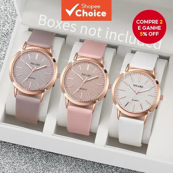 Conjunto De Relógio Casual Feminino De 3 Peças-Quartzo Analógico Elegante Com Pulseiras De Couro (Sem Caixa)