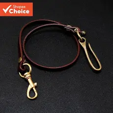 Feito À Mão Longo Motociclista Motocicleta Caminhoneiro Marrom Preto Couro Liso Genuíno Chaveiro Jean Carteira Corrente