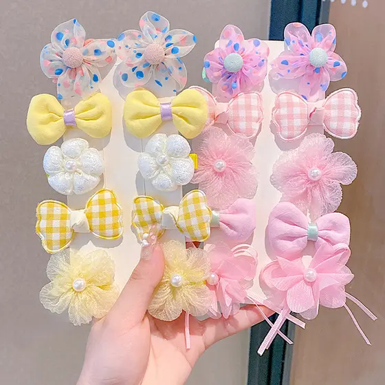 Grampos De Cabelo Com Laço Para Meninas , Acessórios Conjunto De Presentes Infantis Flores De Tecido De Princesa