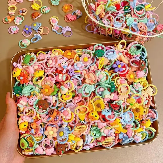 Conjunto De Laços De Cabelo Fofos De 50 Peças – Faixas De Flores E Animais Para Mulheres Meninas , Alta Elasticidade Sua