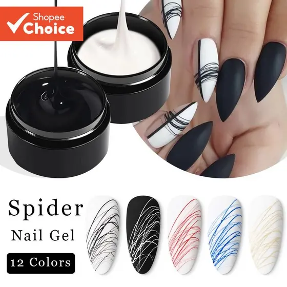 Gel Preto para Desenho de Unhas, Efeito Teia de Aranha, Alta Precisão