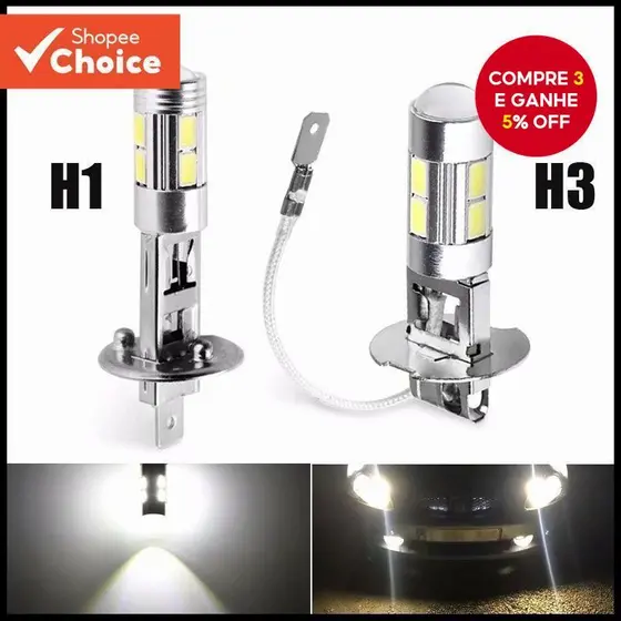 2 Pcs H1 H3 Lâmpadas LED 6000K Branco 10-SMD 5630 Luz De Nevoeiro Do Carro Condução DRL Lâmpada Automática