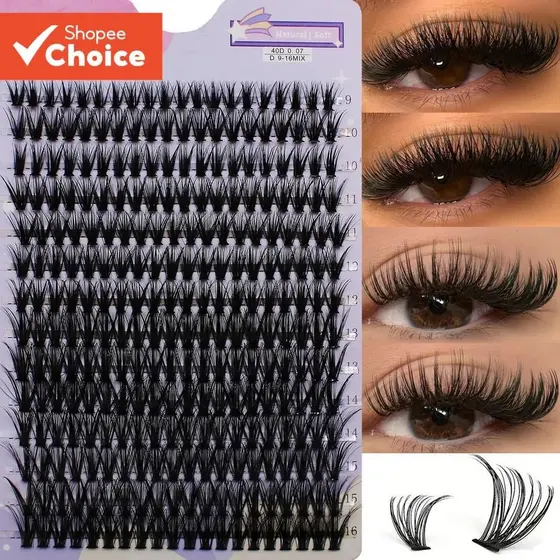 Extensões De Cílios 40D D Curling Cluster , 280 Clusters Individuais , Segmentados (0.07 9-16 Mm)