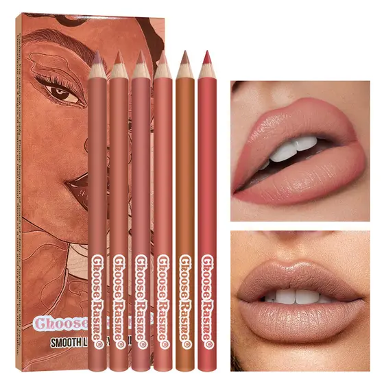 Conjunto De Maquiagem De Batom Nude À Prova D'água De 6 Peças Lipliner