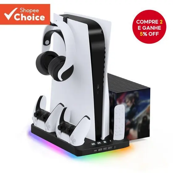 console PS5 base De Ventilador De Resfriamento Multifuncional universal Com Efeito De Iluminação De 7 Cores Gancho Para