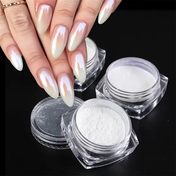Esmalte Holográfico Branco Pérola Com Brilho Para Decoração De Nail Art