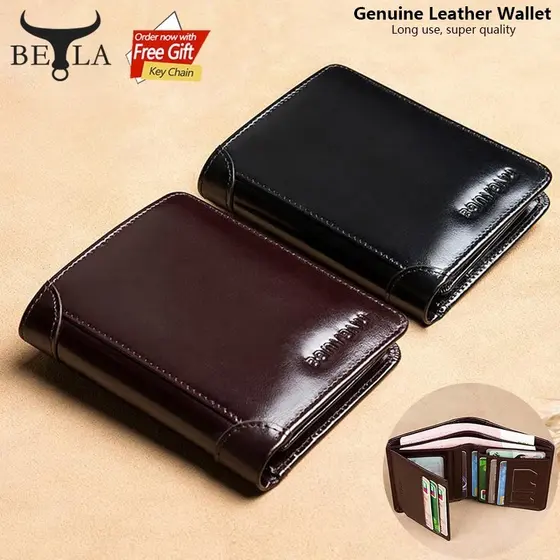 Carteira Masculina De Couro Com Três Dobras – Bolsa Curta Vertical Porta Cartão , Preta E Café