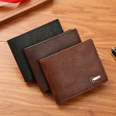 Carteira Masculina De Couro Pu Curta Porta Cartão Casual De Negócios Com-Moedas