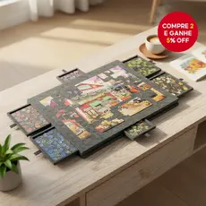 Quadro de Quebra-Cabeça de 1000 Peças: Mesa Inclinável com Tampa, 6 Bandejas de Armazenamento, Tapete Antiderrapante de
