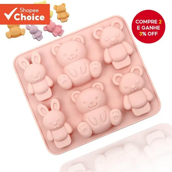 1pc Food Grade 6 com Molde de Bolo de Chocolate de Silicone de Urso de Coelho