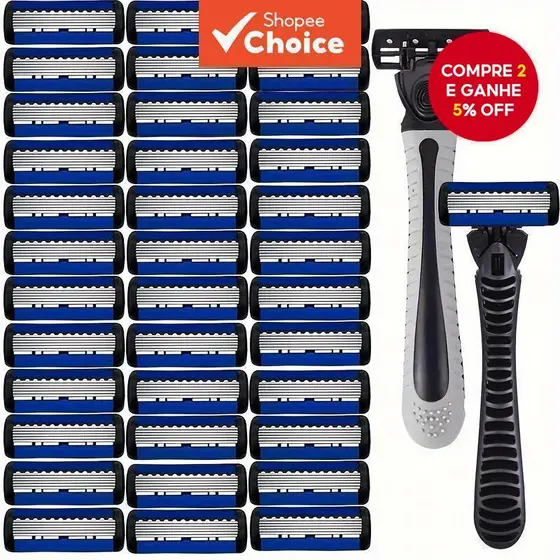 Lâminas De Substituição De Navalha Masculina-Recargas De Aço Inoxidável De 6 Camadas , Cabeça De Barbear Manual Reutiliz