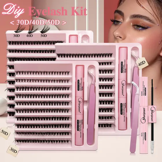Conjunto de Extensões de Cílios Manjesen com 200 Peças, incluindo Cola e Pinças, Cílios em D-Curl.