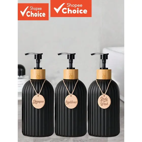 Três Frascos Listrados De 500ML Para Shampoo , Sabonete Líquido E Condicionador : Ideais Organização De Banheiro