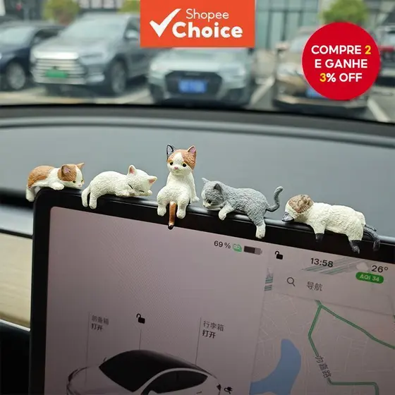 5 Pçs Tela De Gato Pequenos Ornamentos Controle Central Do Carro Deitado Boneca Decoração Interior