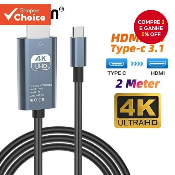 Cabo Fonken Type-C Para HDMI 4K 60Hz Adaptador De TV HD Projeção De Alta Velocidade Telefone Tablet Mac Book