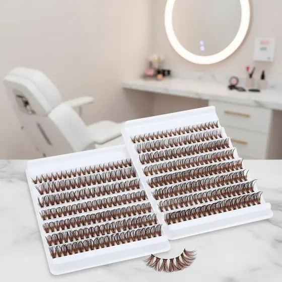 200 peças de cílios tufinhos de 40p marrom, 8-16mm, extensões de maquiagem marrom natural, reutilizáveis para encontros