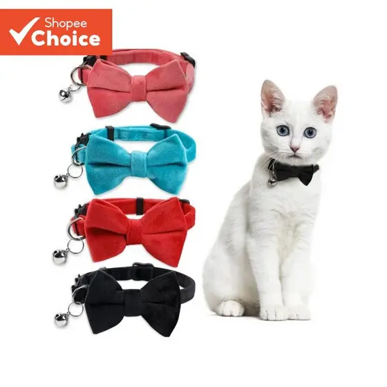 Coleira De Veludo Para Animais De Estimação Com Laço Fofo Sino Ajustável Gatos Filhotes Uso Diário Ao Ar Livre 19-32cm