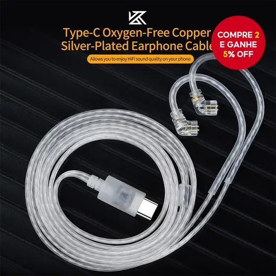 Novo Cabo de Upgrade KZ Original Tipo C para Conector de Jack de Fone de Ouvido para KZ Castor ZS10 PRO 2
