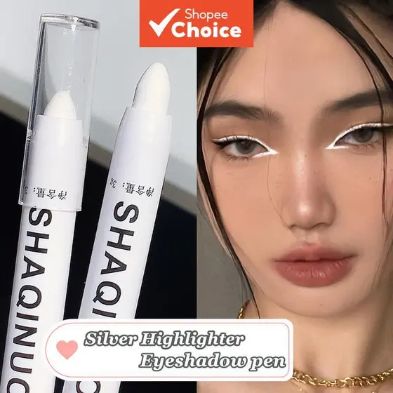 GECOMO Matte Eyeshadow Stick Delineador Branco , Maquiagem Com Caneta Iluminadora Prateada Brilhante