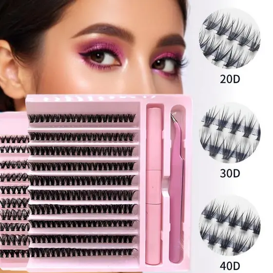 Kit De Pacotes De Cílios Postiços De Vison-200 Clusters De Volume 20D/30D/40D Individuais Para Extensões DIY