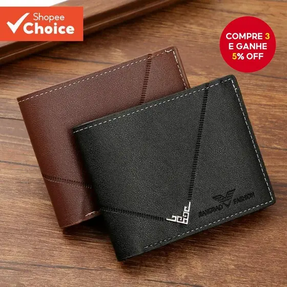 Carteira Curta De Couro PU Masculina – Porta-Cartões De Grande Capacidade Bolsa Dupla Durável