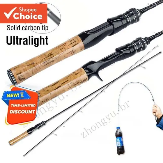 Vara De Pesca Ultraleve De Fibra De Alto Carbono UL De 1.5M/1.68M/1.8M-Fiação E Fundição De Ponta Sólida Para Em Água Do