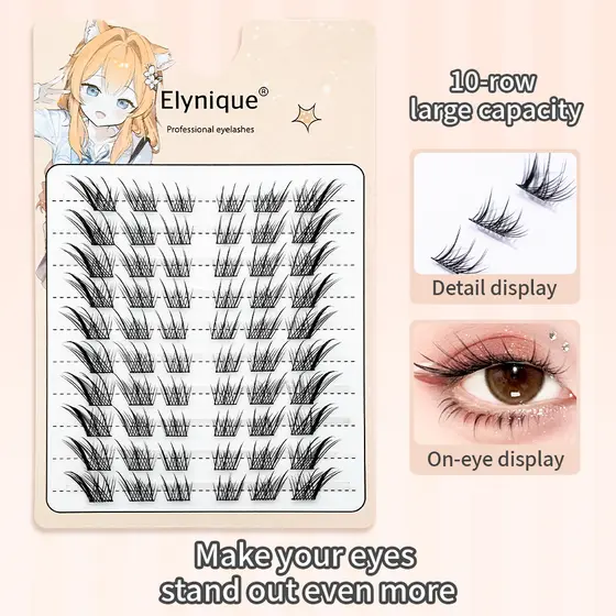 Novas Cílios Falsos Fox Lashes 60 Peças Volume C, Cílio Único Efeito 3D Natural, Fácil de Ajustar aos Olhos