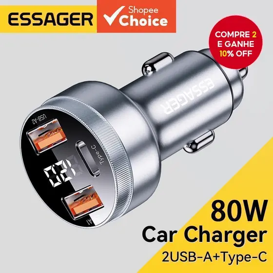 Essager 80W USB Type C Carregador De Carro PD Adaptador De Carregamento Rápido Para iPhone 14 13 Samsung